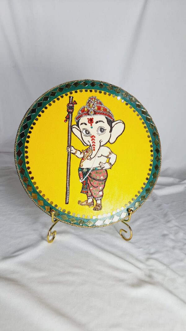 Bal Ganesh Decorative Plate - Vibrant Yellow Art - Image 2