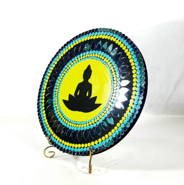 this is Mirror Mosaic and Dot Mandala Art "Buddha Serenity Mirror Mosaic Art Plate" - Image 2