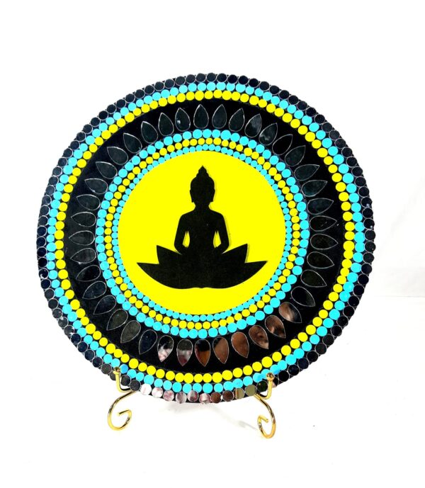 this is Mirror Mosaic and Dot Mandala Art "Buddha Serenity Mirror Mosaic Art Plate"