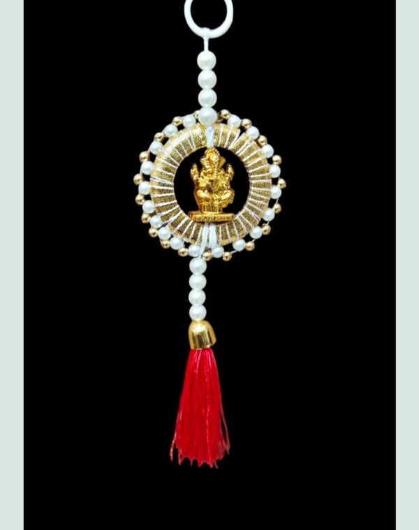 Lord Ganesha Pearl Hanging Toran Charm with Red Tassel