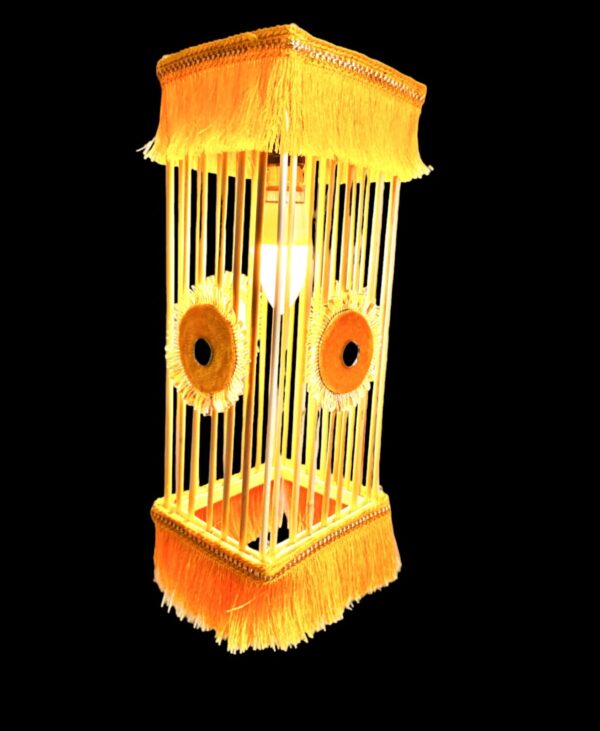 Handcrafted Ethnic Bamboo Decorative Hanging Lamp – Yellow Fringed Lantern
