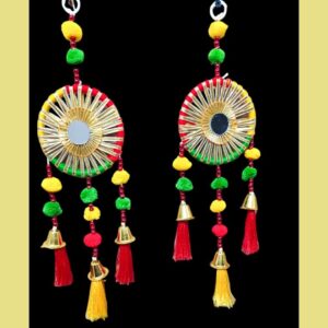 Handcrafted Ethnic Latkan Tassels – Mirror Work & Pom Pom Design (Pair)