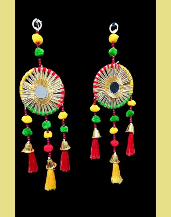Handcrafted Ethnic Latkan Tassels – Mirror Work & Pom Pom Design (Pair)