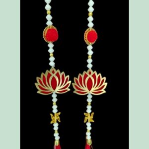 Red & Gold Lotus-Themed Beaded Door Hanging (Set of 2)