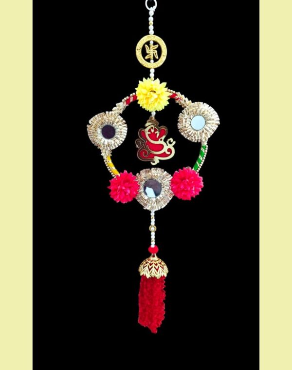 Ganesha-Themed Decorative Wall Hanging with Mirror Work & Tassels