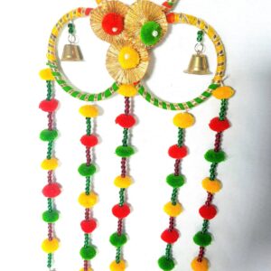 Traditional Wall Hanging with Pom-Poms and Bells – Decorative Toran for Home & Festive Use