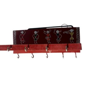 Handcrafted Warli Art Wooden Key Holder –9Hooks
