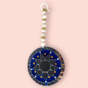 Handcrafted Decorative Wall Hanging Mirror Art with Bead Chain