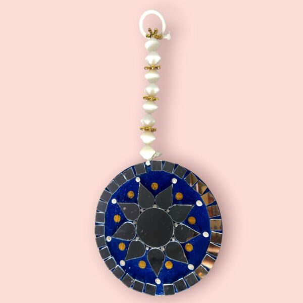 Handcrafted Decorative Wall Hanging Mirror Art with Bead Chain