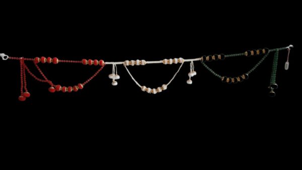 Traditional Beaded Multicolor tiranga Door Toran with Shell and Wool Accents