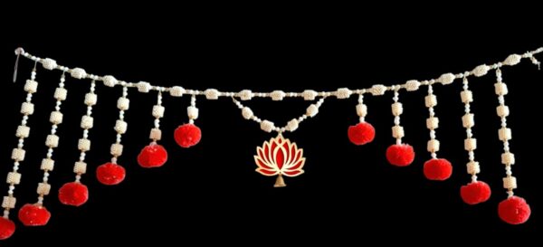 Elegant Pearl and Pom-Pom Decorative Door Toran with Lotus Pendant