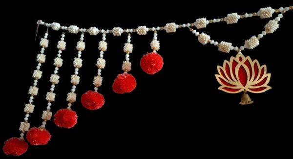 Elegant Pearl and Pom-Pom Decorative Door Toran with Lotus Pendant - Image 2