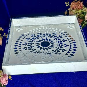 "Royal Mandala Mirror Tray – Handcrafted Decorative Serving Tray"