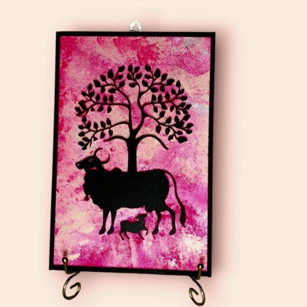 "Sacred Bond – Cow & Calf Under Tree Silhouette Art"