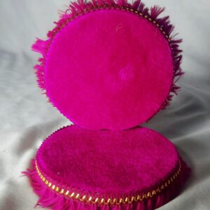Velvet Pooja Aasan with Foldable Backrest (Magenta Pink Round Base)