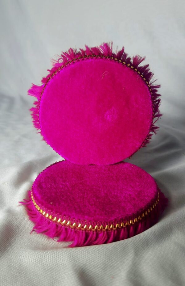 Velvet Pooja Aasan with Foldable Backrest (Magenta Pink Round Base)