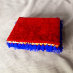 Velvet Pooja Aasan Rectangular (Red with Blue Lace)