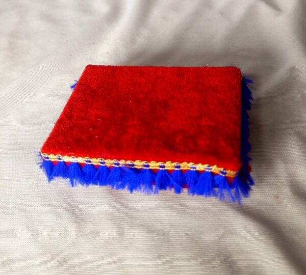 Velvet Pooja Aasan Rectangular (Red with Blue Lace)