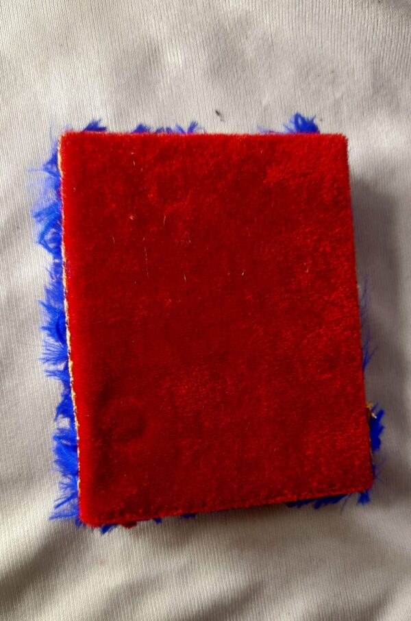 Velvet Pooja Aasan Rectangular (Red with Blue Lace) - Image 2