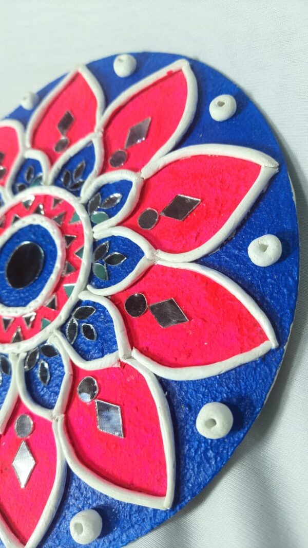 Decorative Rangoli Mat – Blue & Red Mandala Design - Image 3