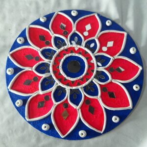 Decorative Rangoli Mat – Blue & Red Mandala Design