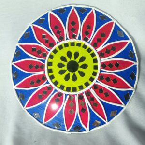 Decorative Rangoli Mat – Blue & Yellow Radiant Mandala Design