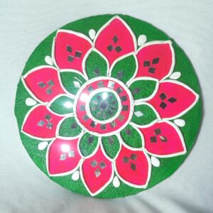 Decorative Rangoli Mat – Pink & Green Floral Mandala Design