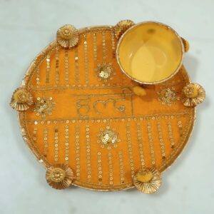 Haldi Ceremony Decorative Thali with Bowl – Handcrafted Traditional Plate