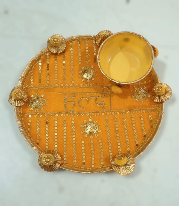 Haldi Ceremony Decorative Thali with Bowl – Handcrafted Traditional Plate
