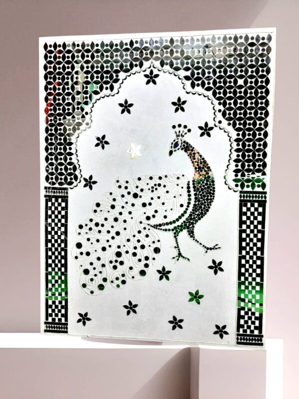 Royal Peacock Inlay Wall Panel  with mirror work - Image 4