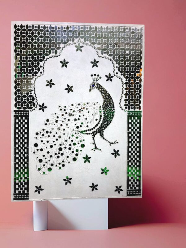 Royal Peacock Inlay Wall Panel  with mirror work