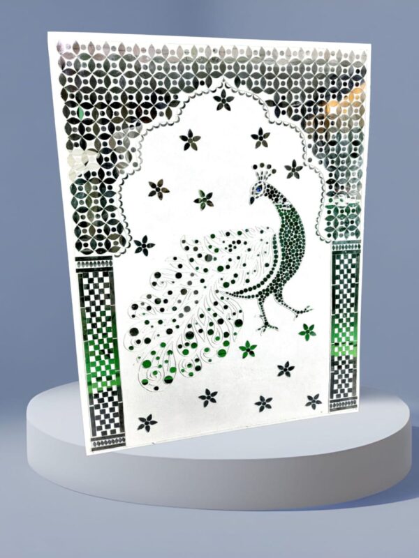 Royal Peacock Inlay Wall Panel  with mirror work - Image 3