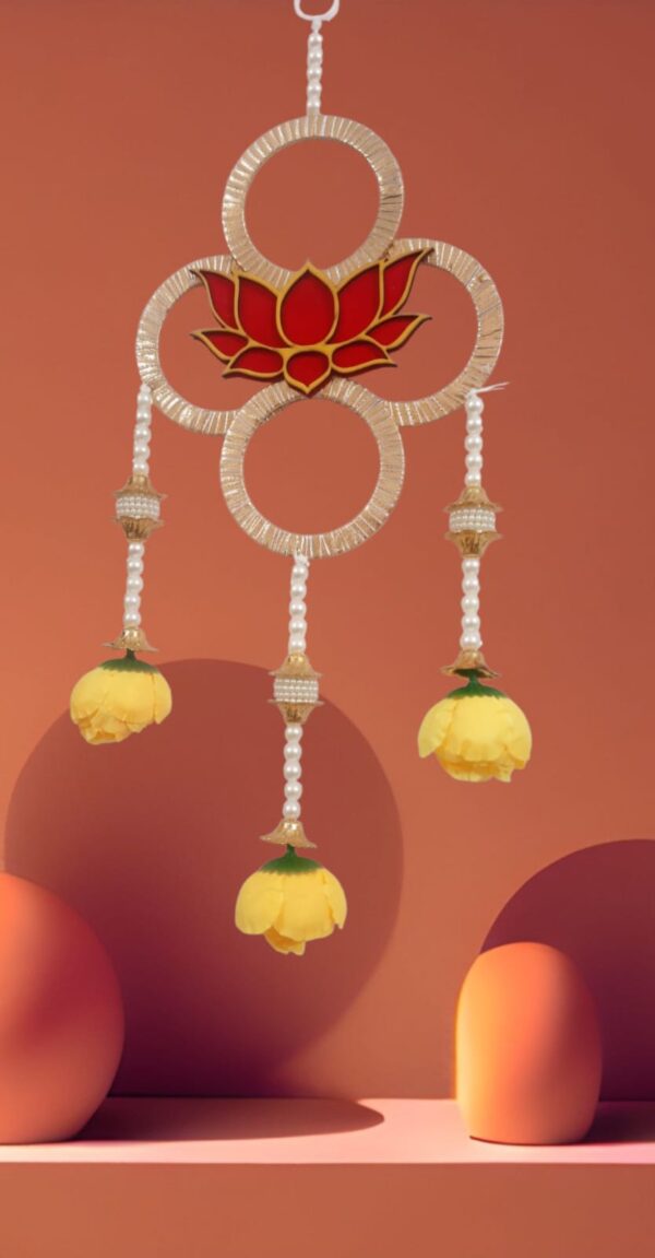 Sacred Lotus Pearl Floral Door Hanging with Yellow flowers
