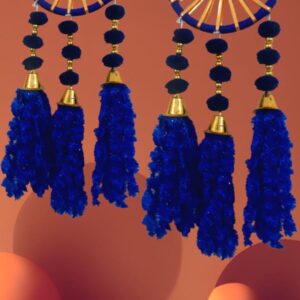 Royal Blue Chakra Door Hanging with Pom-Poms & Tassels (Set of 2)
