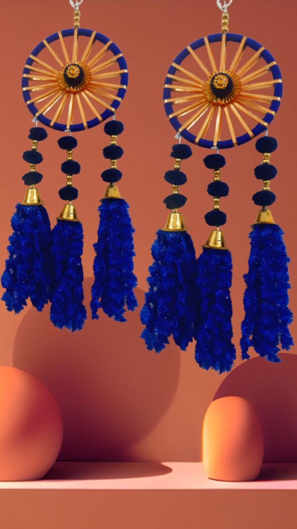 Royal Blue Chakra Door Hanging with Pom-Poms & Tassels (Set of 2)