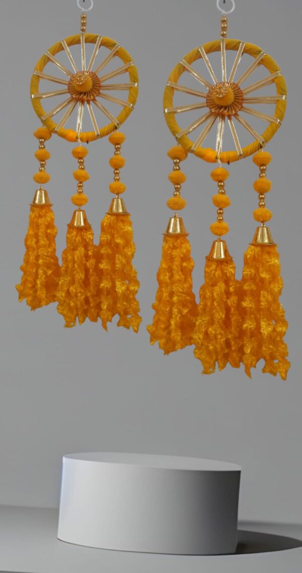 Golden Marigold Chakra Door Hanging with Pom-Pom Tassels (Set of 2)