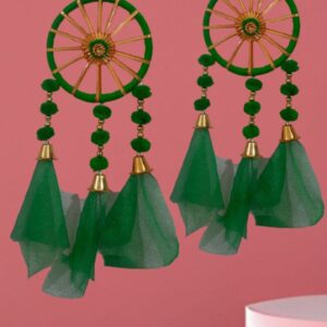Double Layer Green Chakra Door Hanging with Bells & Net Tassels (Set of 2)
