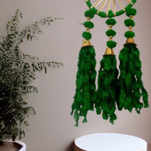 Green Chakra Wheel Hanging with Pom-Pom Tassels