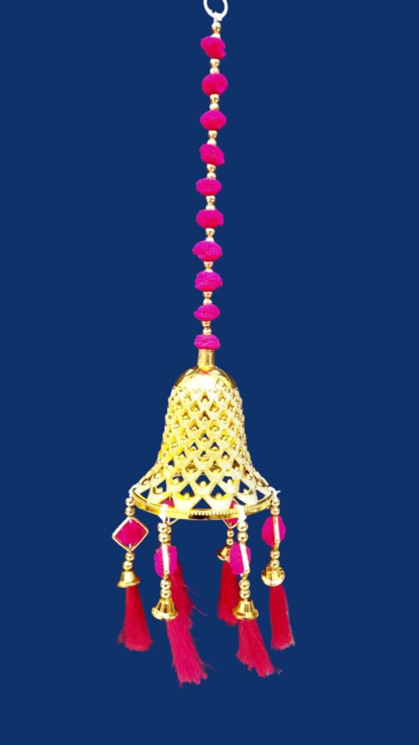 Exquisite Golden Latkan with Pink Tassels | Decorative Hanging Bell - Image 3
