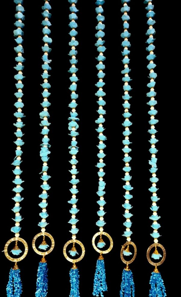 Sky Blue Floral Latkan Curtain Set - Image 5