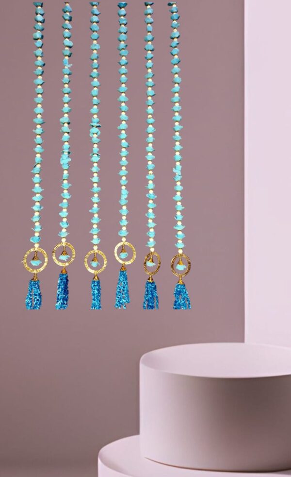 Sky Blue Floral Latkan Curtain Set - Image 2