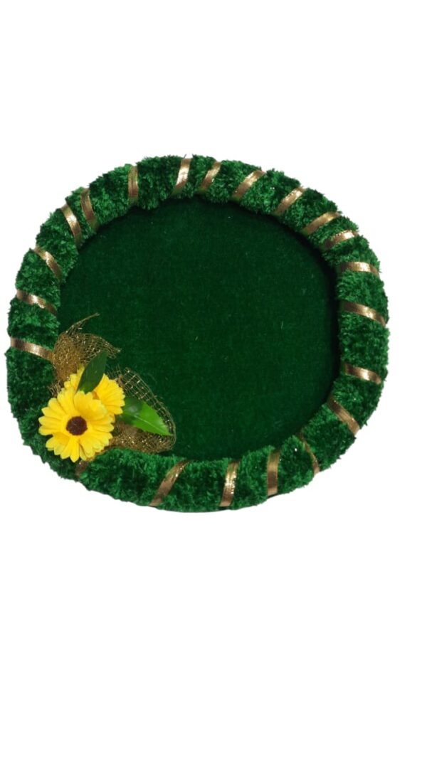 Green Velvet Mehendi Thali with Floral Décor - Image 2
