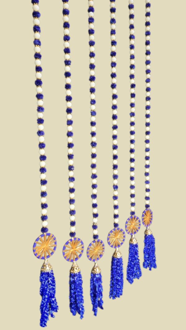 Royal Blue & Ivory Beaded Tassel Door/Wall Hanging (Toran/Latkan) - Image 2