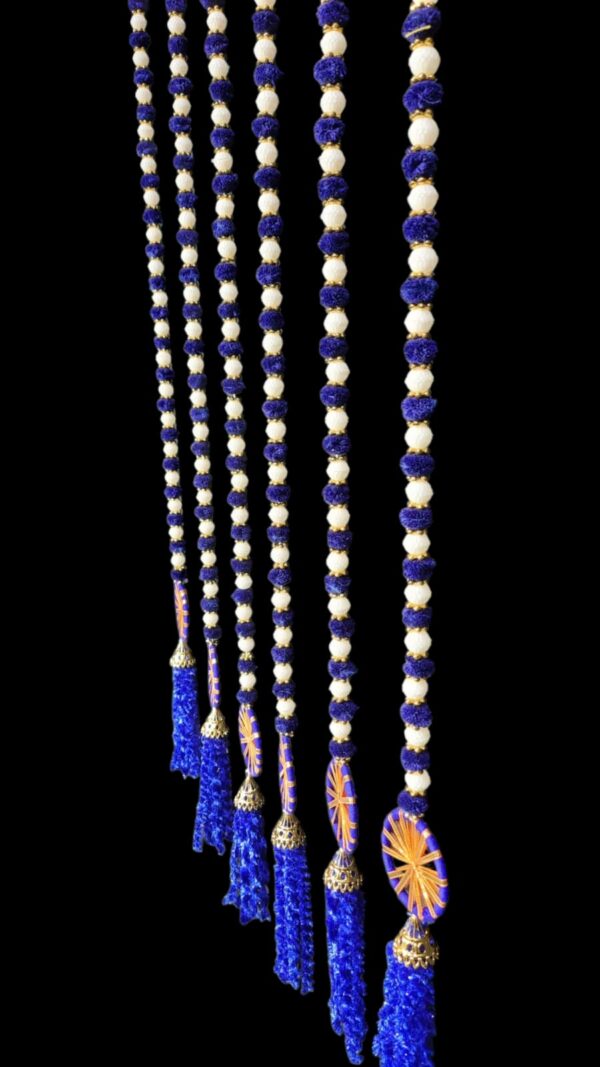 Royal Blue & Ivory Beaded Tassel Door/Wall Hanging (Toran/Latkan) - Image 4