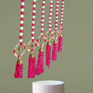 Pink & White Beaded Bell & Tassel Door/Wall Hangings (Toran/Latkan)