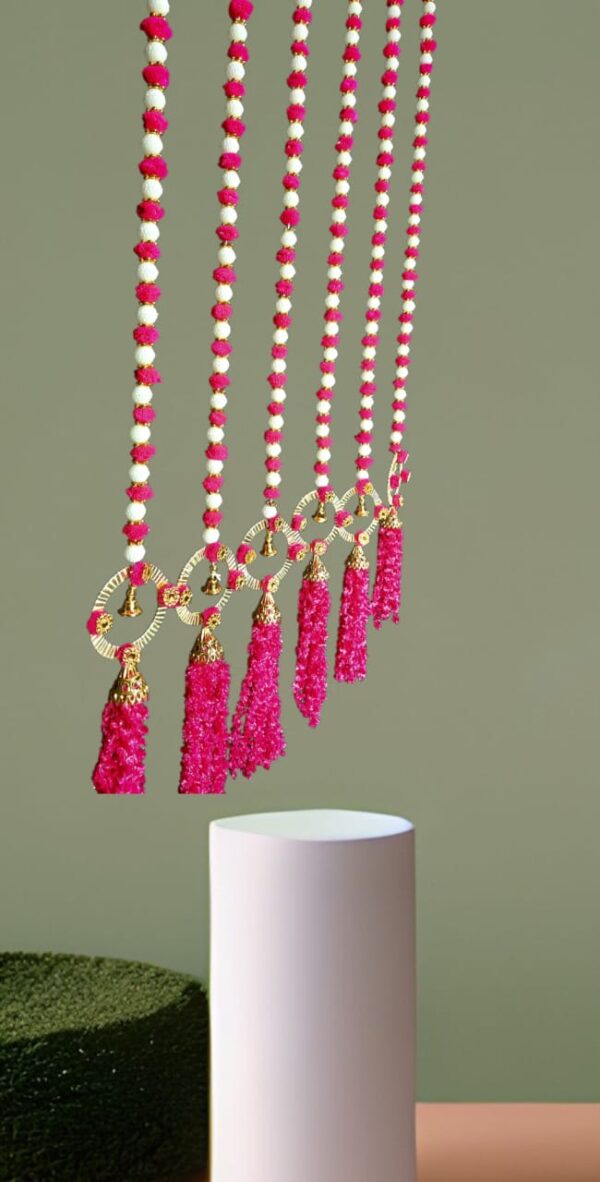 Pink & White Beaded Bell & Tassel Door/Wall Hangings (Toran/Latkan)