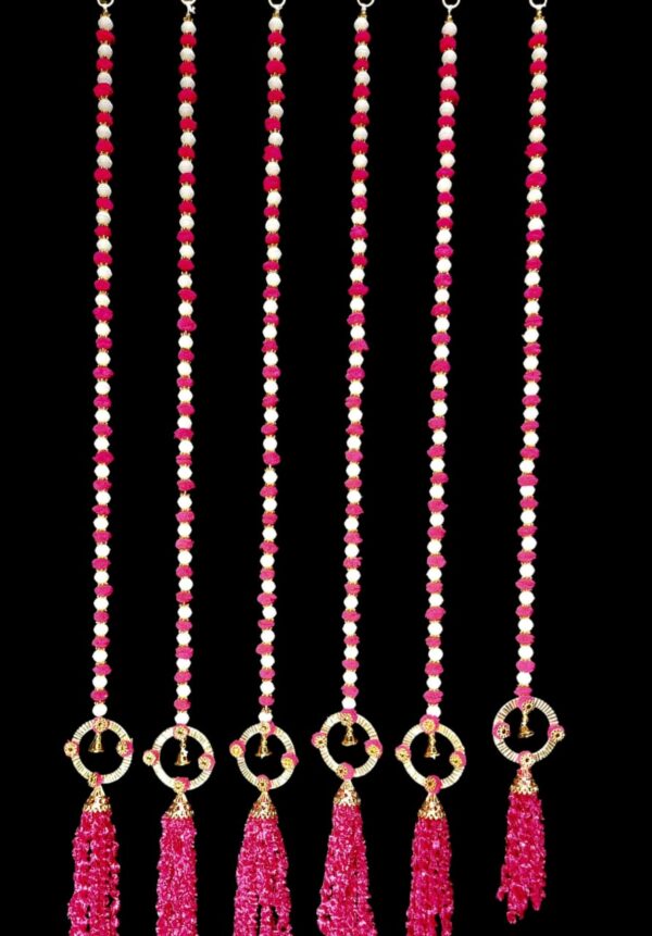 Pink & White Beaded Bell & Tassel Door/Wall Hangings (Toran/Latkan) - Image 2