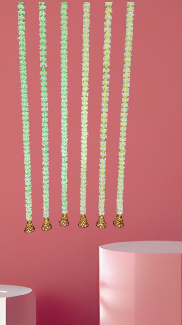 Artificial Green & White Floral Bell Hangings (Set of 6) - Image 3
