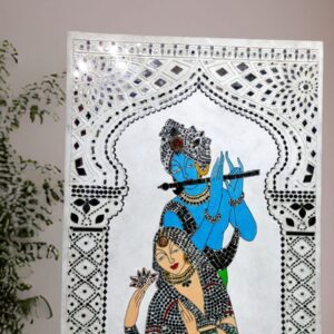 Handcrafted Mirror Art of Radha Krishna – Rajasthani Style Wall Panel