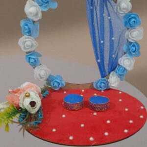 Designer Engagement Ring Platter with Blue Floral Arch